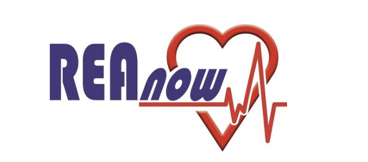 Logo mit dem Text „REA now“ neben einem roten Herzumriss mit einer Herzfrequenzlinie darin, die Verkaufspunkte hervorhebt. Das Wort „now“ wird durch die Herzfrequenzlinie unterstrichen.