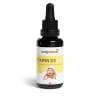 Eine Flasche kingnature Vitamin D3 Baby mit Tropfverschluss und einem Etikett mit einem lächelnden Baby und deutschem Text. Ideal als Vitamin D für Babys.