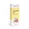 Eine Schachtel Vitamin D3-Babynahrungsergänzungsmittel mit einem lächelnden Baby unter einer weißen Decke auf der gelb-weißen, in der Schweiz hergestellten Verpackung, ideal als Vitamin D für Babys.
