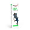 Eine weiße Packung Kingnature Clear Skin Gel zeigt eine tanzende Person in Freizeitkleidung. Die Verpackung ziert die Aufschrift „Clear Skin Gel“, „Nie wieder Pickel!“ und „Natürlich!“. Das Swiss Made-Logo steht für vertrauenswürdige Qualität.