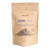 Ein beigefarbener Beutel mit der Aufschrift MSM Vida von kingnature zeigt einen deutschen Text über MSM, Glucosamin, Chondroitin, Vitamin E und Mangan mit einem Bild des Pulvers und einem Swiss Made-Etikett - ideal für alle, die MSM Kapseln kaufen wollen.