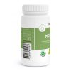 Eine weiße Plastikflasche mit grünem Etikett, auf dem vegane Moringa-Kapseln abgebildet sind. Das Etikett zeigt ein Blattsymbol, einen Barcode, deutschen Text, Zertifizierungslogos und einen gerippten weißen Deckel.