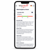 Auf dem Bildschirm eines Smartphones werden Informationen zu einem Wechseljahre-Check angezeigt, darunter ein Estradiol (E2)-Testwert von 82 pg/ml, Erläuterungen zu hohen und niedrigen Werten, relevante Symptome sowie Gesundheitstipps – ähnlich wie ein Eisen-Check für zu Hause, der Ihnen bequem von zu Hause aus leicht verständliche Einblicke in Ihre Gesundheit bietet.