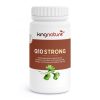 Eine weiße Flasche mit der Aufschrift „kingnature Q10 STRONG“ mit braunen und grünen Akzenten und einer Ginkgoblatt-Illustration. Sie hebt Coenzym Q10, Ginkgo, Ginseng-Extrakte und Zink als Nahrungsergänzungsmittel hervor.