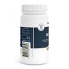 Relax-Vida_v4.3-Side Auf einer weißen Nahrungsergänzungsmittelflasche mit blauem Etikett sind ein deutscher Text, ein Barcode und ein rundes Logo mit der Aufschrift „ROBUST NERVEN“ zu sehen. Der Deckel und das vordere Etikett sind teilweise sichtbar und zeigen einige Inhaltsstoffe sowie Angaben zum Vertreiber von Relax Vida®.