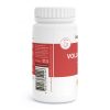 Voluntastrols_v2.3-Side Eine weiße Flasche mit einem roten Etikett, auf dem das Wort „VEGAN“, ein Barcode sowie Angaben zum Produkt Voluntastrols® zu sehen sind. Das Etikett enthält außerdem Angaben zum Vertreiber. Der Verschluss ist geschlossen, und nur ein Teil des Produktnamens – beginnend mit „VOLUM“ – ist sichtbar.
