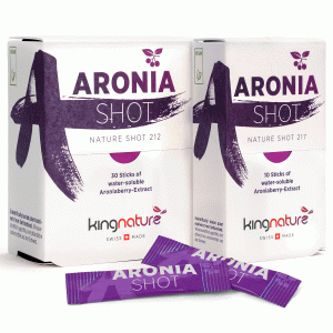 kingnature, Aronia, Aronia Shot, Aronia-Extrakt, schweizer Aroniabeeren, 30 Sticks, Sportler, Unterstützt die Regeneration nach körperlichen Aktivitäten, hochkonzentriert, wasserlöslich, Kick beim Sport, Kick im Alltag, 100% schweizer Produkt, Top-Qualität, hochwertiger Rohstoff, schware Apfelbeere, Polyphenole, Anthocyanen, Nahrungsergänzungsmittel, keine Unverträglichkeiten, schonend verarbeitet, wissenschaftlich geprüft, Shot