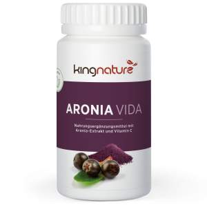 kingnature, Aronia, Aronia Extrakt, Aronia Vida, Beere, Schweizer Aroniabeeren, 100 Kapseln, natürliches Vitamin C, Schweizer Produkt, , gesund, interessante Pflanzenstoffe, Natur, schwarze Apfelbeere, 100%-iges Schweizer Produkt, schützt vor oxidativem Stress, stärkt das Immunsystem, stärkt das Nervensystem, Verringerung von Müdigkeit, erhöht die Eisenaufnahme, Eisenaufnahme erhöhen, Polyphenole, Anthocyanen, keine Unverträglichkeiten bekannt, Sportler, Sportlerin, fit, Dose, violett, schonend verarbeitet, Nahrungsergänzungsmittel, hochwertige Rohstoffe