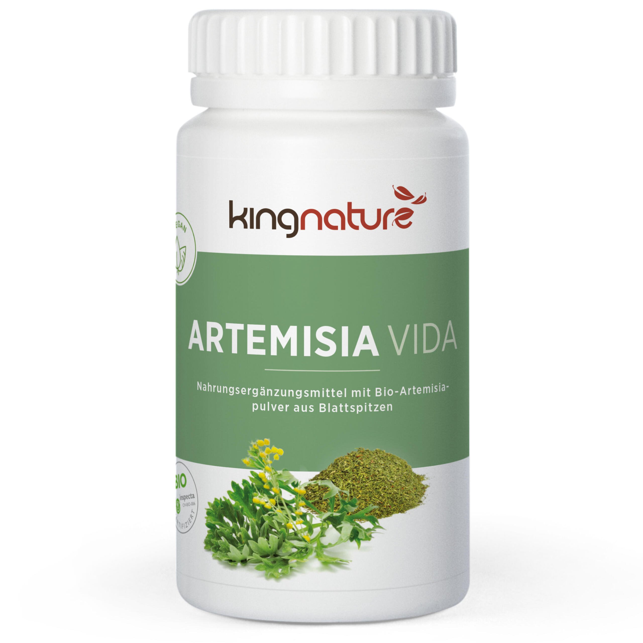 kingnature, Artemisia, bio, Artemisia annua, biologischer Anbau, Schweizer Produkt, Artemisiakraut, Spezialzüchtung, hohe Wirkstoffkonzentration, Pflanze, sekundäre Pflanzenstoffe, Polyphenole, Artemisinin, Bio-Produkt, hochwertiger Rohstoff, vegan, Top-Qualität, Beifussgewächs, Busch, über 240 sekundäre Pflanzenstoffe, frei von Aloin, starke Wirkung, Artemisiapulver, von Hand geerntet, 72 Kapseln, getrocknetes Blattpulver, 100% natürlich, Pulver, Nahrungsergänzungsmittel