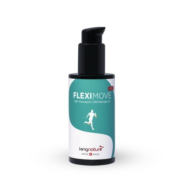 kingnature, Fleximove, Fleximove Pro, Massageöl, hochwertig, ätherisches Öl, Johanniskraut-Öl, CBD, Aromatherapiemischung, 100 ml, wohltuend, pflegend, spezielle Mischung, Arnika, Hanf, angenehm duftend, pflegend, Swiss Made, Top Qualität, erhalt der Körperfunktion, Gelenke, einmassieren, CBD-Extrakt, einreiben, Korbblütlern, Naturprodukt, reines Naturprodukt, keine chemische Zusammensetzung, hochwertige ätherische Öle, 100% natürlich, Gelenk, Gelenkschmerzen, Flasche,