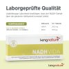 kingnature_nadh-vida_listing-6 Werbung für NADH Vida: Das Bild zeigt die Produktverpackung, weist auf die im Labor geprüfte Qualität hin, hebt den NADH- und Biotin-Gehalt pro Tablette hervor und erwähnt, dass NADH Vida in Apotheken erhältlich ist.