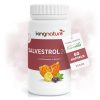 kingnature_salvestrol-2000_listing-1-1 Auf einer weißen Flasche mit der Aufschrift „Salvestrol 2000“ sind Bilder von Kürbis, Zitrone und Beeren abgebildet. Auf einem Etikett steht „Salvestrol, 60 Kapseln, vegan“. Der Hintergrund ist hell und hat einen zartrosa Farbton.