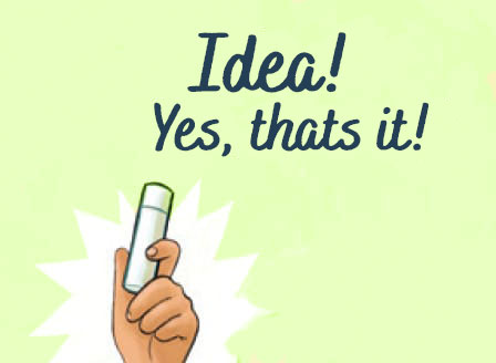 Eine Hand hält eine kleine Tube Clear Skin Gel mit dem Text Idea! Yes, that's it! auf einem hellgrünen Hintergrund - perfekt für alle, die auf der Suche nach Inspiration für die natürliche Behandlung von Akne sind.
